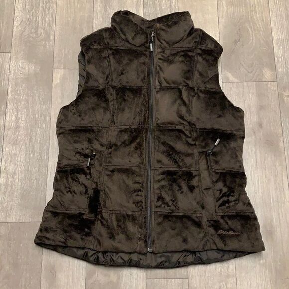 Womens Eddie Bauer Premium Goose‎ Down Velour Puffer Vest - Picture 1 of 8